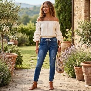 GoGo Jeans Blue Stonewashed Distressed Jogger Skinny Jeans Size 11